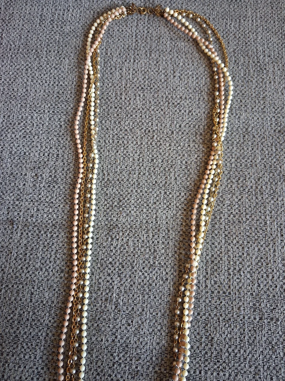 Vintage Multi-Strand Gold and Cream Layered Necklace